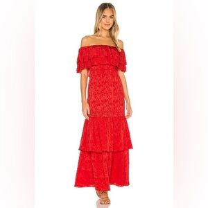 House of Harlow 1960 x Revolve Miriana Maxi Dress Red Ruffle Size Small Boho